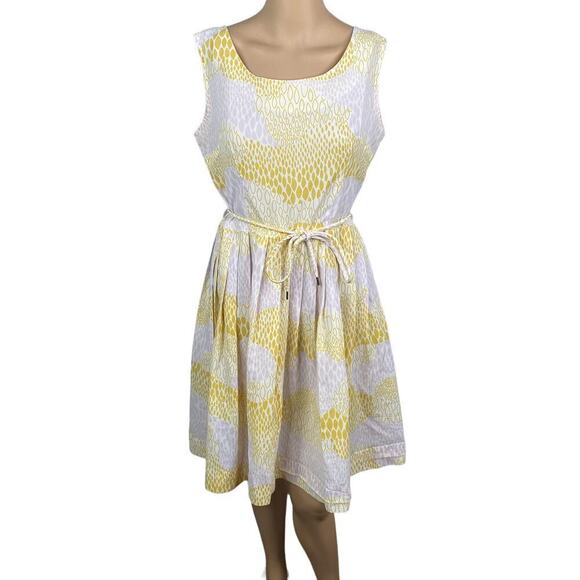 Vtg 60s Yellow Lavender Printed Belted Fit & Flare Sundress S/M - Picture 1 of 6